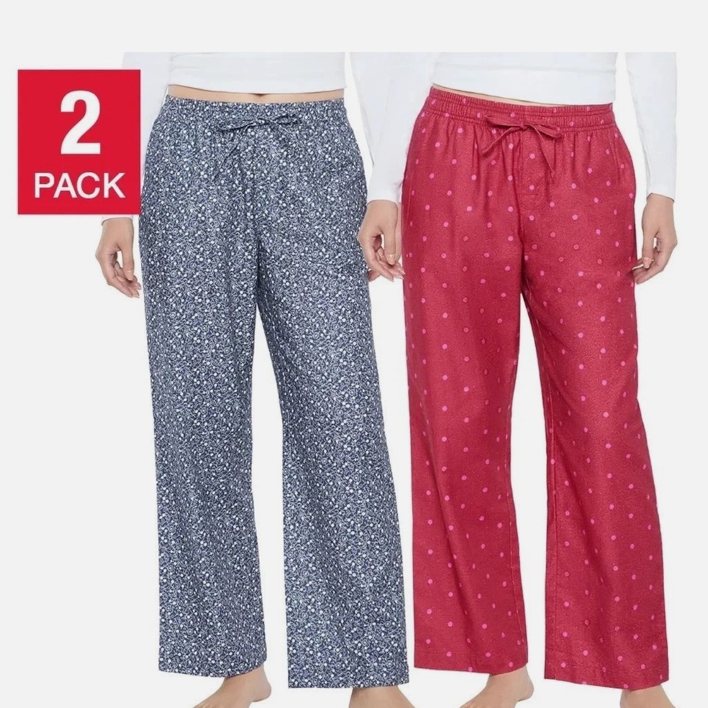 GAP Women’s flannel Pajama Pants 2-Pack - Navy Print & Red Polka Dot 100% cotton